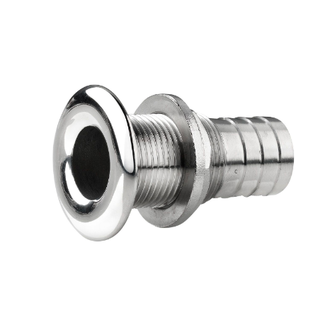 Vetus Skrog-gennemføring, rustfrit stål, afrundede flange, poleret finish, G1 1/2 '', med slangetilslutning Ø 44 mm - QF05MH-44