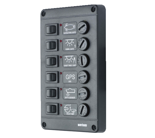 Vetus Panel type P6 m/6 termosikringer 12/24 Volt - P6CB12