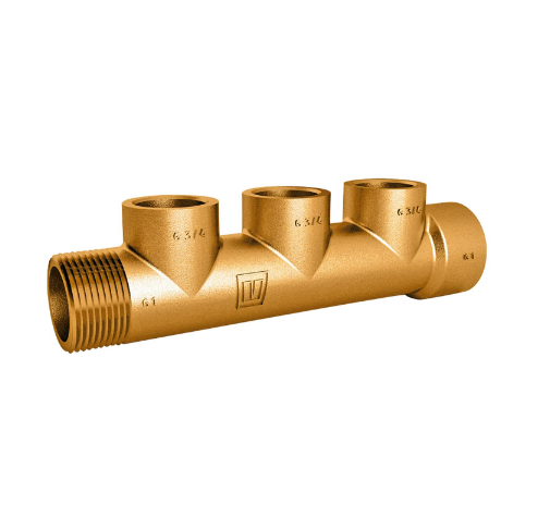 Vetus Manifold, bronze, med 1 x G 3/4 gevind ind/ udv, og 3 x G 1/2 gevind ind - MAN3G1/2