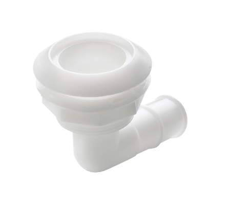Vetus Skrog-gennemføring, 90 graders vinkel med høj flange, Delrin for slangenØ 28 mm (1 1/8 ") - THRH28BH