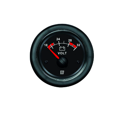 Vetus Voltmeter, sort, 24 V (20-32V), cut-out størrelse Ø 52 mm - VLT24B