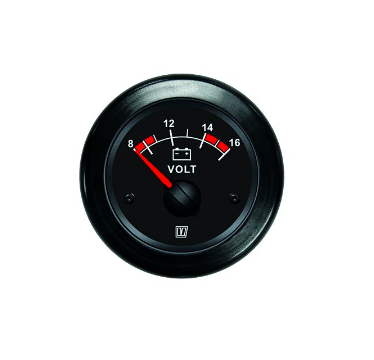 Vetus Voltmeter, sort, 12 V (10-16V), cut-out størrelse Ø 52 mm - VLT12B